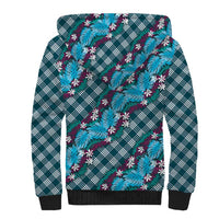Polynesian Monstera Tiare Floral Sherpa Hoodie Dark Teal Tropical Plaid LT01 - Polynesian Pride