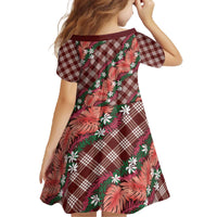 Polynesian Monstera Tiare Floral Family Matching Off The Shoulder Long Sleeve Dress and Hawaiian Shirt Burgundy Tropical Plaid LT01 - Polynesian Pride