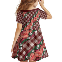 Polynesian Monstera Tiare Floral Family Matching Off Shoulder Maxi Dress and Hawaiian Shirt Burgundy Tropical Plaid LT01 - Polynesian Pride