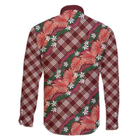 Polynesian Monstera Tiare Floral Family Matching Off Shoulder Short Dress and Hawaiian Shirt Burgundy Tropical Plaid LT01 - Polynesian Pride