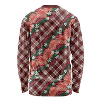 Polynesian Monstera Tiare Floral Long Sleeve Shirt Burgundy Tropical Plaid LT01 - Polynesian Pride