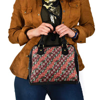 Polynesian Monstera Tiare Floral Shoulder Handbag Burgundy Tropical Plaid - Polynesian Pride
