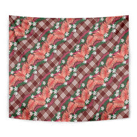 Polynesian Monstera Tiare Floral Tapestry Burgundy Tropical Plaid - Polynesian Pride
