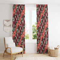 Polynesian Monstera Tiare Floral Window Curtain Burgundy Tropical Plaid - Polynesian Pride