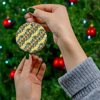 Polynesian Monstera Tiare Floral Ceramic Ornament Yellow Tropical Plaid - Polynesian Pride