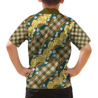 Polynesian Monstera Tiare Floral Family Matching Off Shoulder Maxi Dress and Hawaiian Shirt Yellow Tropical Plaid LT01 - Polynesian Pride