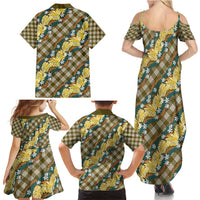 Polynesian Monstera Tiare Floral Family Matching Summer Maxi Dress and Hawaiian Shirt Yellow Tropical Plaid LT01 - Polynesian Pride