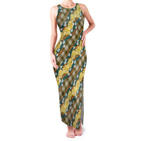 Polynesian Monstera Tiare Floral Family Matching Tank Maxi Dress and Hawaiian Shirt Yellow Tropical Plaid LT01 Mom's Dress Yellow - Polynesian Pride