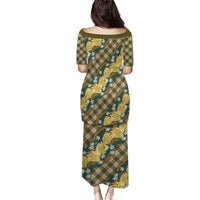 Polynesian Monstera Tiare Floral Puletasi Yellow Tropical Plaid - Polynesian Pride