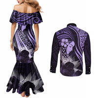 Polynesian Women Day 2024 Couples Matching Mermaid Dress and Long Sleeve Button Shirt Hibiscus Girl Tribal LT01 - Polynesian Pride