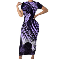 Polynesian Women Day 2024 Family Matching Short Sleeve Bodycon Dress and Hawaiian Shirt Hibiscus Girl Tribal LT01 Mom's Dress Purple - Polynesian Pride