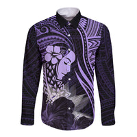 Polynesian Women Day 2024 Long Sleeve Button Shirt Hibiscus Girl Tribal LT01 Unisex Purple - Polynesian Pride