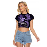 Polynesian Women Day 2024 Raglan Cropped T Shirt Hibiscus Girl Tribal LT01 Female Purple - Polynesian Pride