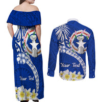 Northern Mariana Islands Commonwealth Day 2024 Couples Matching Off Shoulder Maxi Dress and Long Sleeve Button Shirt Dolphin With Plumeria Flower LT01 - Polynesian Pride