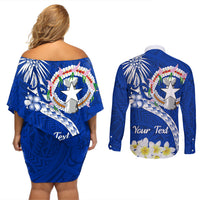 Northern Mariana Islands Commonwealth Day 2024 Couples Matching Off Shoulder Short Dress and Long Sleeve Button Shirt Dolphin With Plumeria Flower LT01 - Polynesian Pride