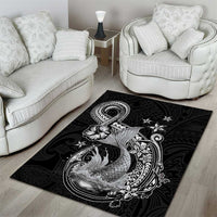 Hawaii Mermaid Monotone Area Rug Polynesian Pattern Fish Hook