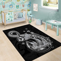 Hawaii Mermaid Monotone Area Rug Polynesian Pattern Fish Hook