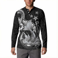 Hawaii Mermaid Monotone Button Sweatshirt Polynesian Pattern Fish Hook