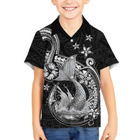 Hawaii Mermaid Monotone Family Matching Off Shoulder Maxi Dress and Hawaiian Shirt Polynesian Pattern Fish Hook