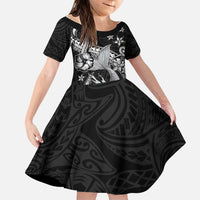 Hawaii Mermaid Monotone Family Matching Off Shoulder Short Dress and Hawaiian Shirt Polynesian Pattern Fish Hook