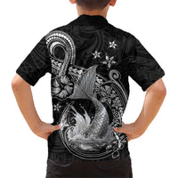 Hawaii Mermaid Monotone Family Matching Summer Maxi Dress and Hawaiian Shirt Polynesian Pattern Fish Hook