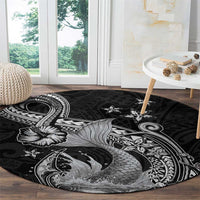 Hawaii Mermaid Monotone Round Carpet Polynesian Pattern Fish Hook