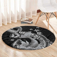 Hawaii Mermaid Monotone Round Carpet Polynesian Pattern Fish Hook