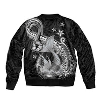 Hawaii Mermaid Monotone Sleeve Zip Bomber Jacket Polynesian Pattern Fish Hook