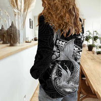 Hawaii Mermaid Monotone Women Casual Shirt Polynesian Pattern Fish Hook