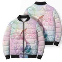 Hawaii Mermaid Sweet Pastel Bomber Puffer Jacket Polynesian Pattern Fish Hook
