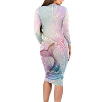 Hawaii Mermaid Sweet Pastel Family Matching Long Sleeve Bodycon Dress and Hawaiian Shirt Polynesian Pattern Fish Hook LT01 - Polynesian Pride