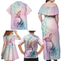 Hawaii Mermaid Sweet Pastel Family Matching Off Shoulder Maxi Dress and Hawaiian Shirt Polynesian Pattern Fish Hook