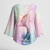 Hawaii Mermaid Sweet Pastel Kimono Sleeve Blouse Polynesian Pattern Fish Hook