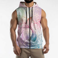 Hawaii Mermaid Sweet Pastel Sleeveless Zip Hoodie Polynesian Pattern Fish Hook