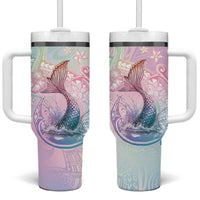Hawaii Mermaid Sweet Pastel Tumbler With Handle Polynesian Pattern Fish Hook