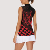 Personalized King Kamehameha Day Women Sleeveless Polo Shirt Kakau Polynesian Pattern