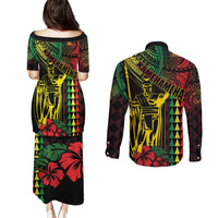 King Kamehameha Day Couples Matching Puletasi and Long Sleeve Button Shirt Hawaii Kakau Reggae LT01 - Polynesian Pride