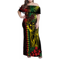 King Kamehameha Day Family Matching Off Shoulder Maxi Dress and Hawaiian Shirt Hawaii Kakau Reggae
