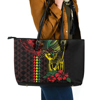 King Kamehameha Day Leather Tote Bag Hawaii Kakau Reggae