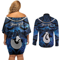 Personalized Maori Matariki Hei Matau Couples Matching Off Shoulder Short Dress and Long Sleeve Button Shirt Maori Kowhaiwhai Pattern Galaxy