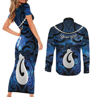Personalized Maori Matariki Hei Matau Couples Matching Short Sleeve Bodycon Dress and Long Sleeve Button Shirt Maori Kowhaiwhai Pattern Galaxy