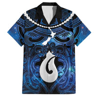 Personalized Maori Matariki Hei Matau Family Matching Off Shoulder Maxi Dress and Hawaiian Shirt Maori Kowhaiwhai Pattern Galaxy LT01 Dad's Shirt - Short Sleeve Blue - Polynesian Pride