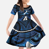 Personalized Maori Matariki Hei Matau Kid Short Sleeve Dress Maori Kowhaiwhai Pattern Galaxy