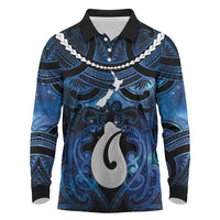 Personalized Maori Matariki Hei Matau Long Sleeve Polo Shirt Maori Kowhaiwhai Pattern Galaxy