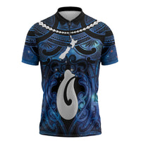 Personalized Maori Matariki Hei Matau Zipper Polo Shirt Maori Kowhaiwhai Pattern Galaxy