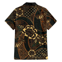 Indonesian Batik Pattern Vintage Brown Family Matching Off Shoulder Maxi Dress and Hawaiian Shirt