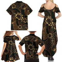 Indonesian Batik Pattern Vintage Brown Family Matching Summer Maxi Dress and Hawaiian Shirt
