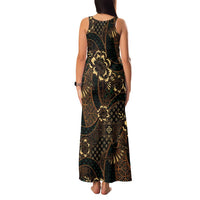 Indonesian Batik Pattern Vintage Brown Family Matching Tank Maxi Dress and Hawaiian Shirt