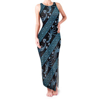 Indonesia Batik Pattern Family Matching Tank Maxi Dress and Hawaiian Shirt Blue Version