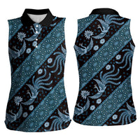 Indonesia Batik Pattern Women Sleeveless Polo Shirt Blue Version